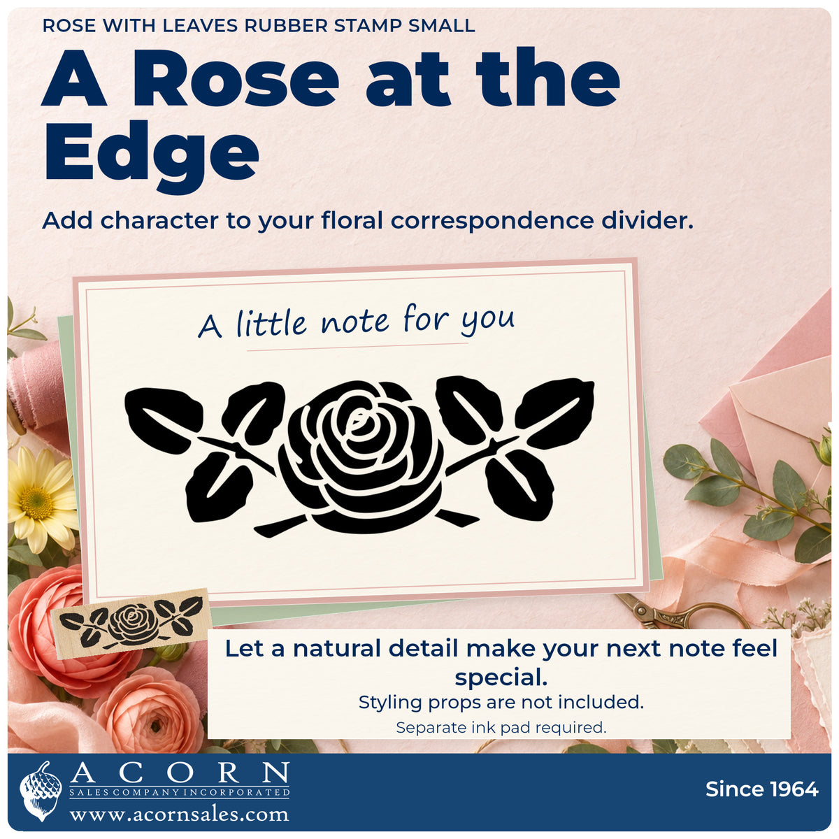 Rose with Leaves Rubber Stamp Small project inspiration: floral correspondence divider.