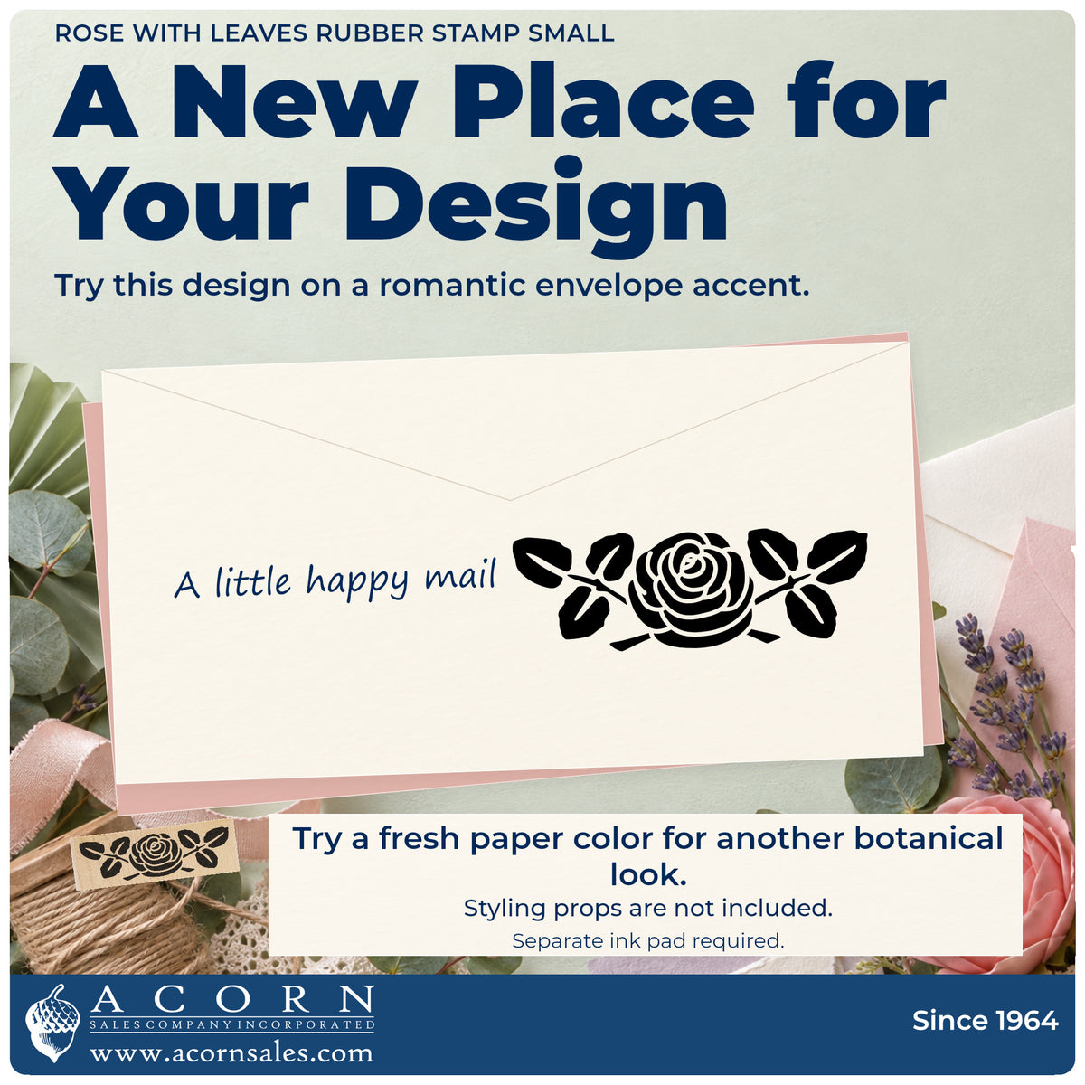Rose with Leaves Rubber Stamp Small project inspiration: romantic envelope accent.