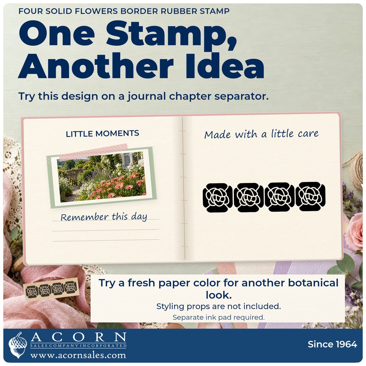 Four Solid Flowers Border Rubber Stamp project inspiration: journal chapter separator.