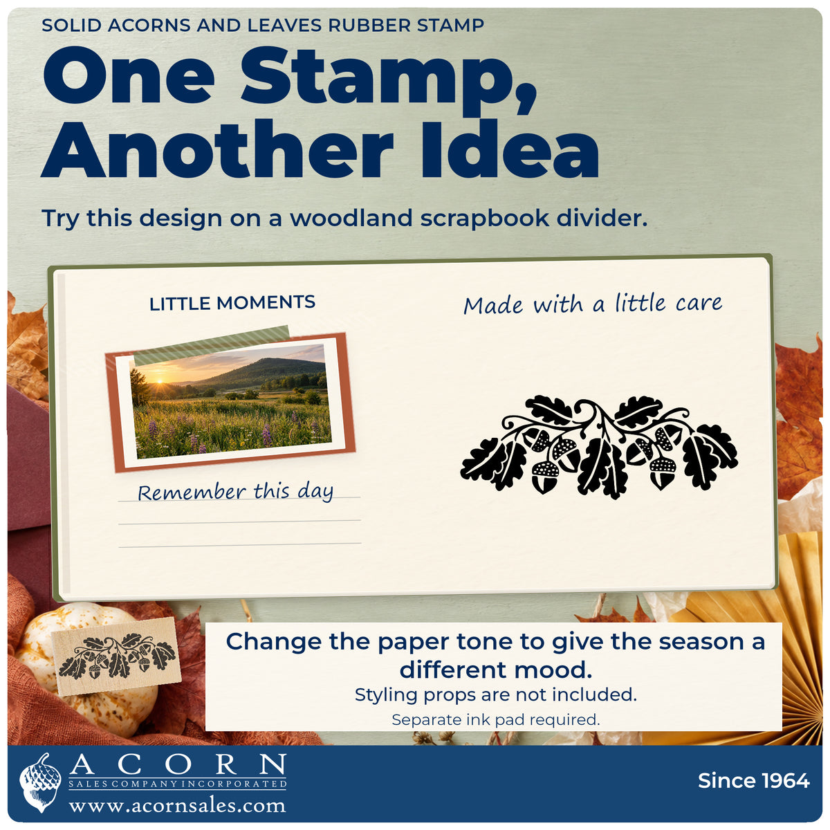 Solid Acorns and Leaves Rubber Stamp project inspiration: woodland scrapbook divider.