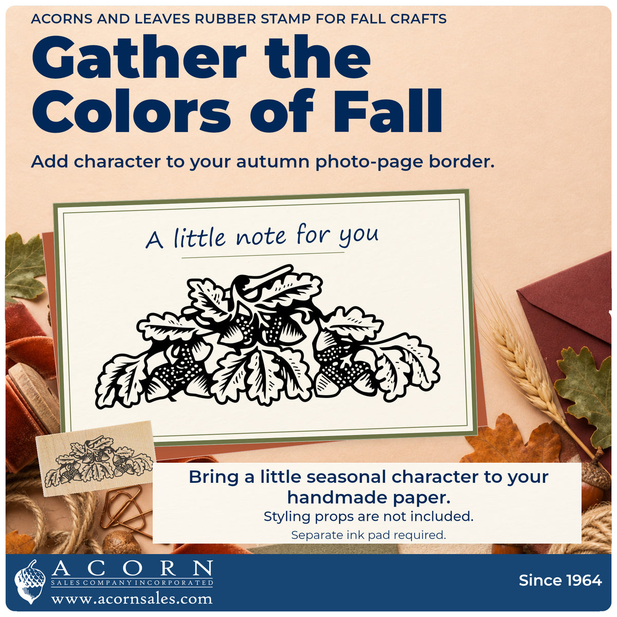Acorns and Leaves Rubber Stamp for Fall Crafts project inspiration: autumn photo page border.