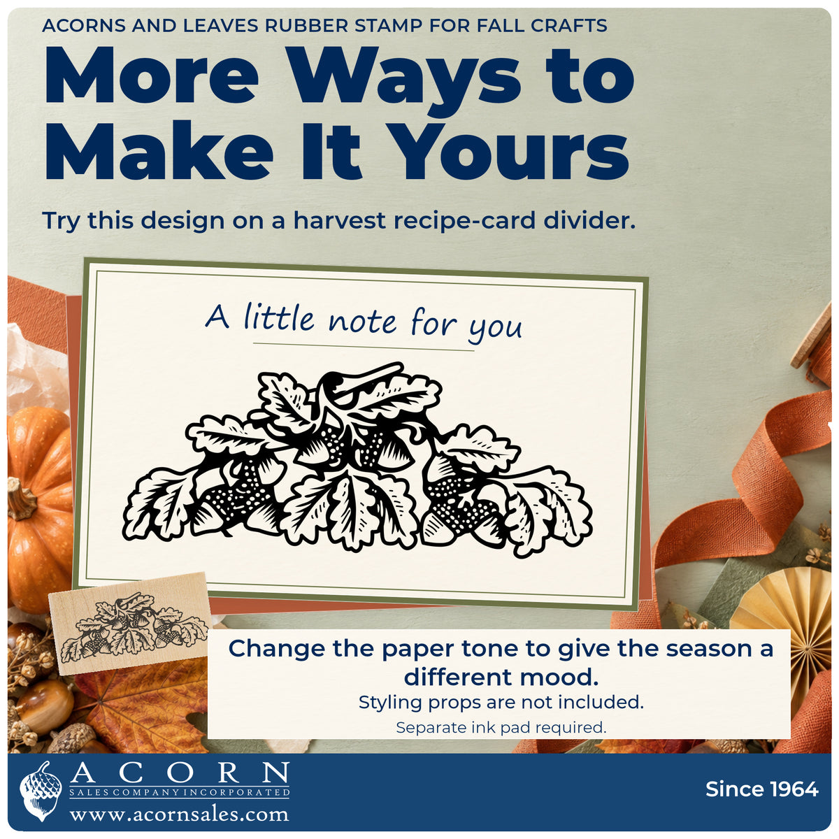 Acorns and Leaves Rubber Stamp for Fall Crafts project inspiration: harvest recipe card divider.