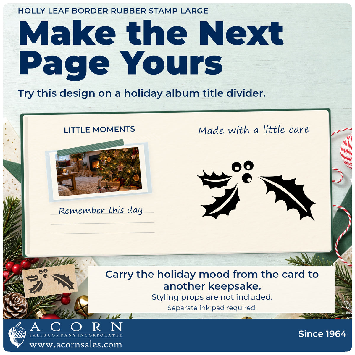 Holly Leaf Border Rubber Stamp Large project inspiration: holiday album title divider.