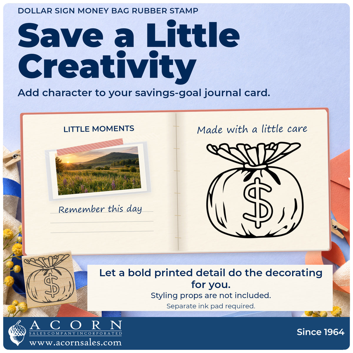 Dollar Sign Money Bag Rubber Stamp project inspiration: savings goal journal card.