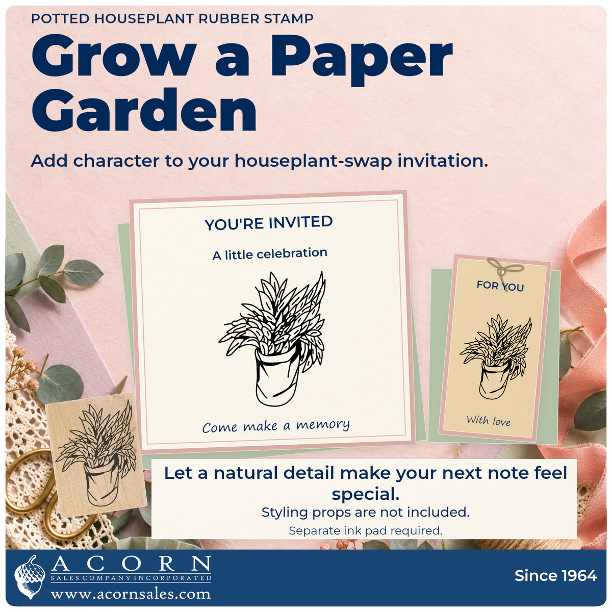 Potted Houseplant Rubber Stamp project inspiration: houseplant swap invitation.