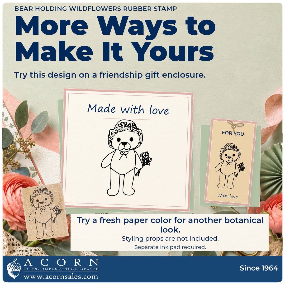 Bear Holding Wildflowers Rubber Stamp project inspiration: friendship gift enclosure.