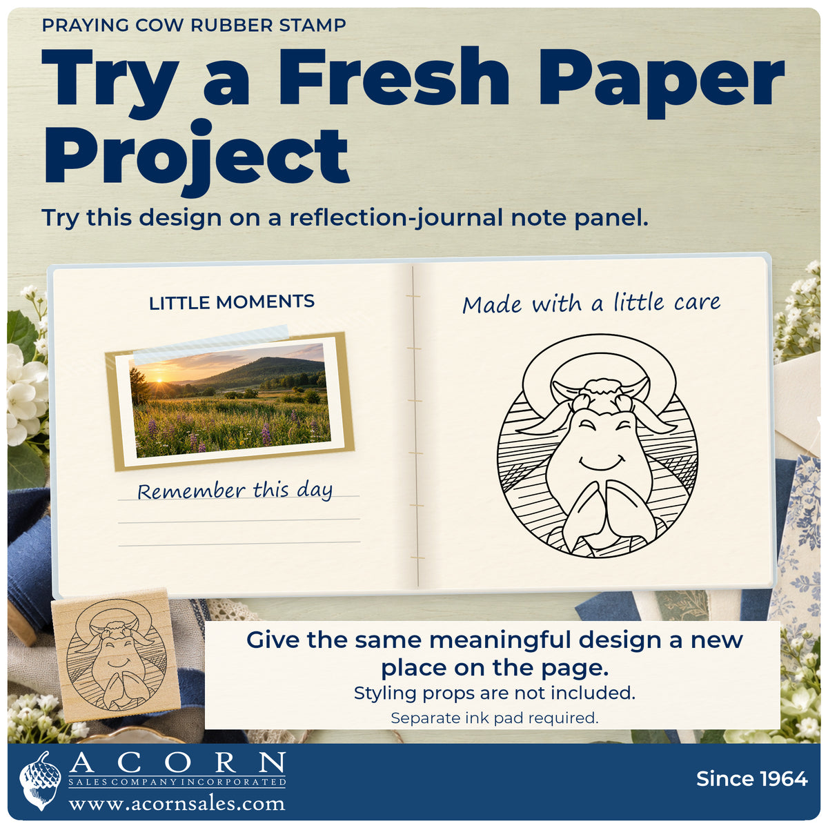Praying Cow Rubber Stamp project inspiration: reflection journal note panel.