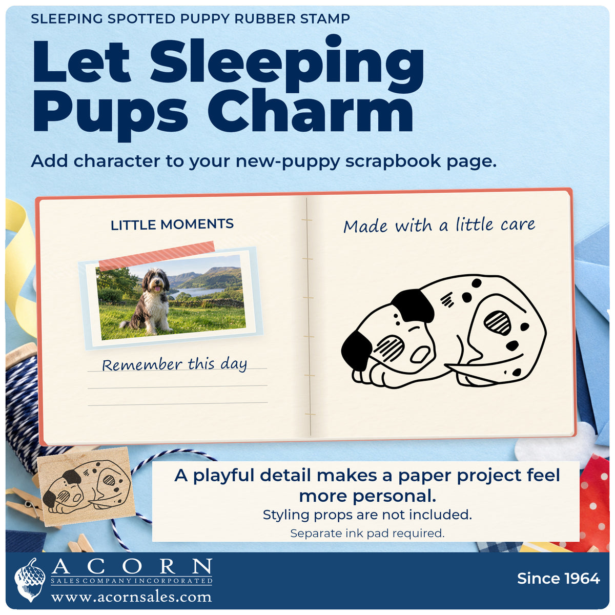 Sleeping Spotted Puppy Rubber Stamp project inspiration: new puppy scrapbook page.