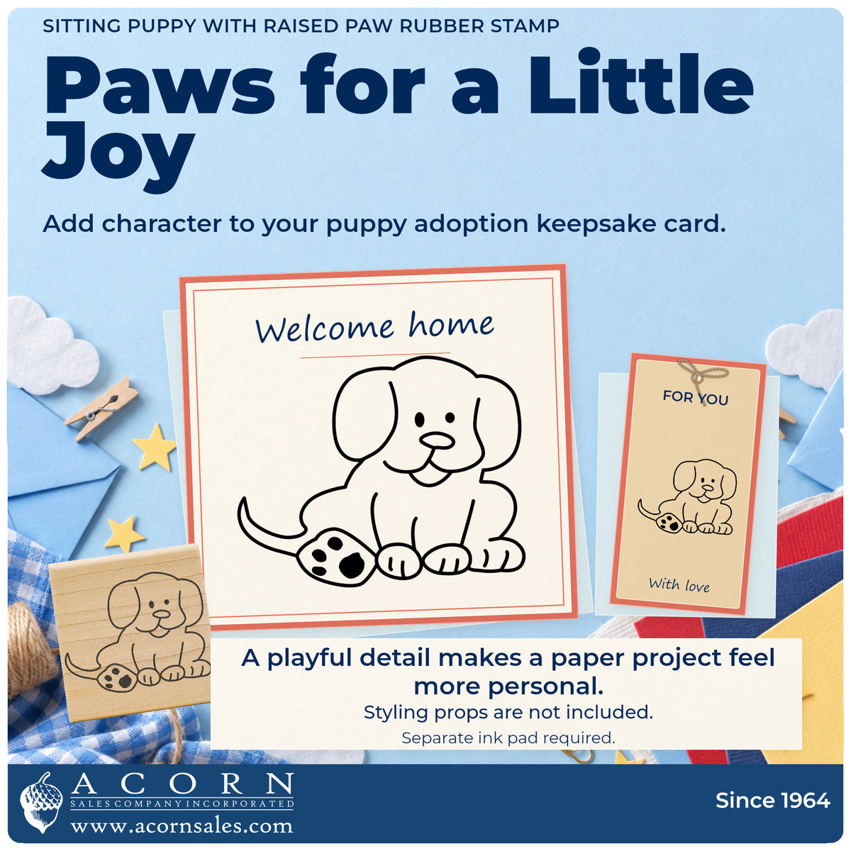 Sitting Puppy with Raised Paw Rubber Stamp project inspiration: puppy adoption keepsake card.