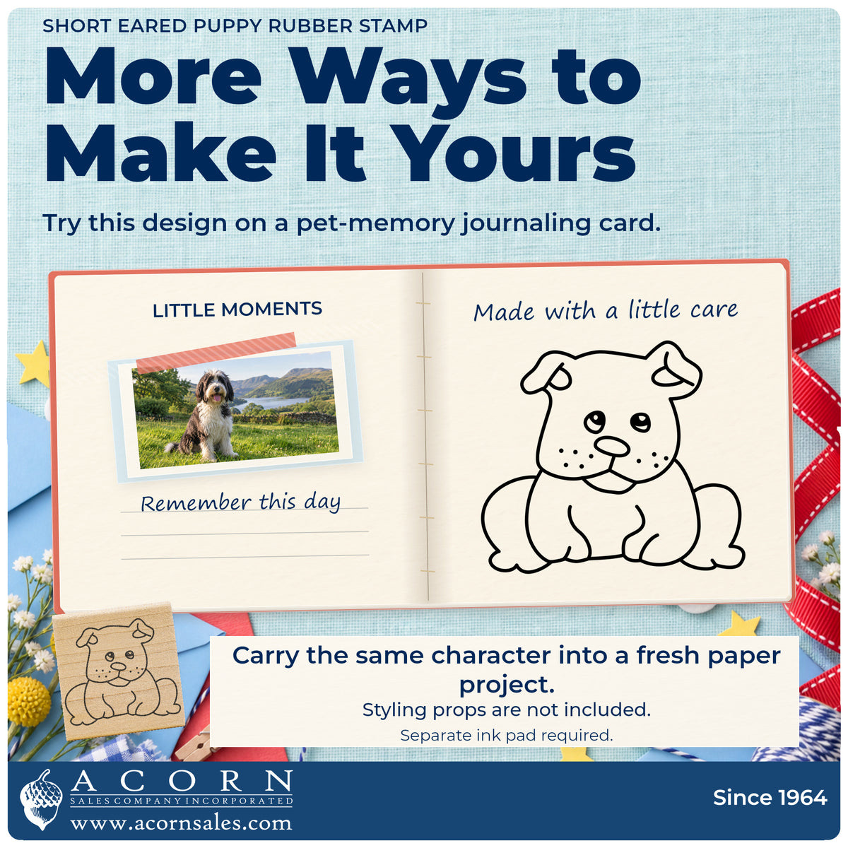 Short Eared Puppy Rubber Stamp project inspiration: pet memory journaling card.