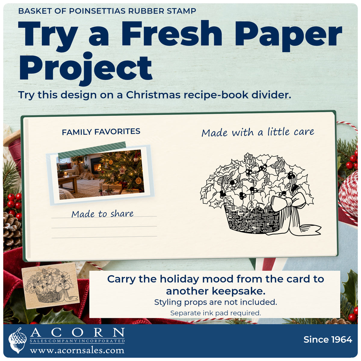 Basket of Poinsettias Rubber Stamp project inspiration: Christmas recipe book divider.
