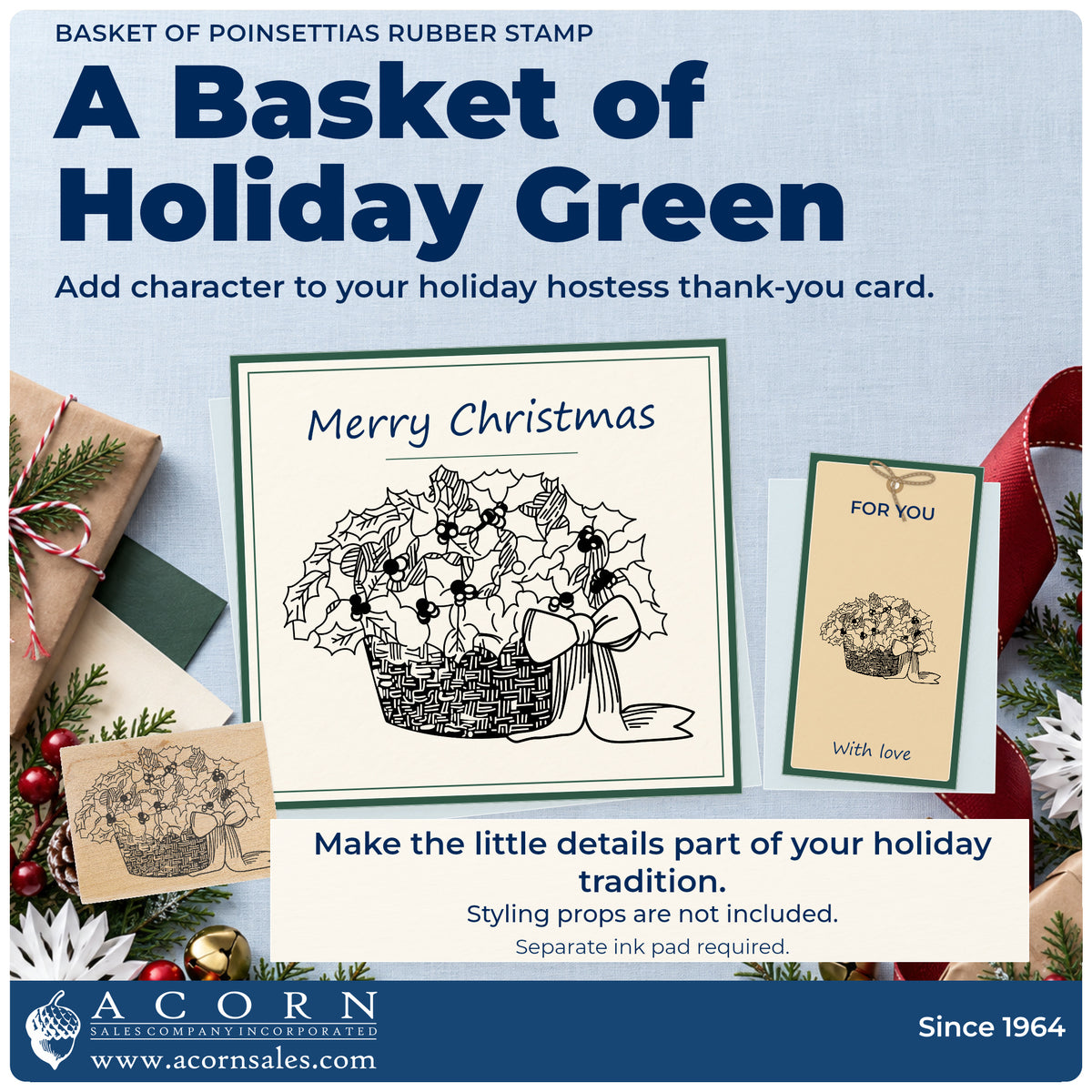 Basket of Poinsettias Rubber Stamp project inspiration: holiday hostess thank you card.