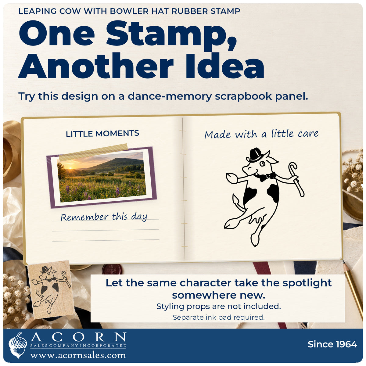 Leaping Cow with Bowler Hat Rubber Stamp project inspiration: dance memory scrapbook panel.