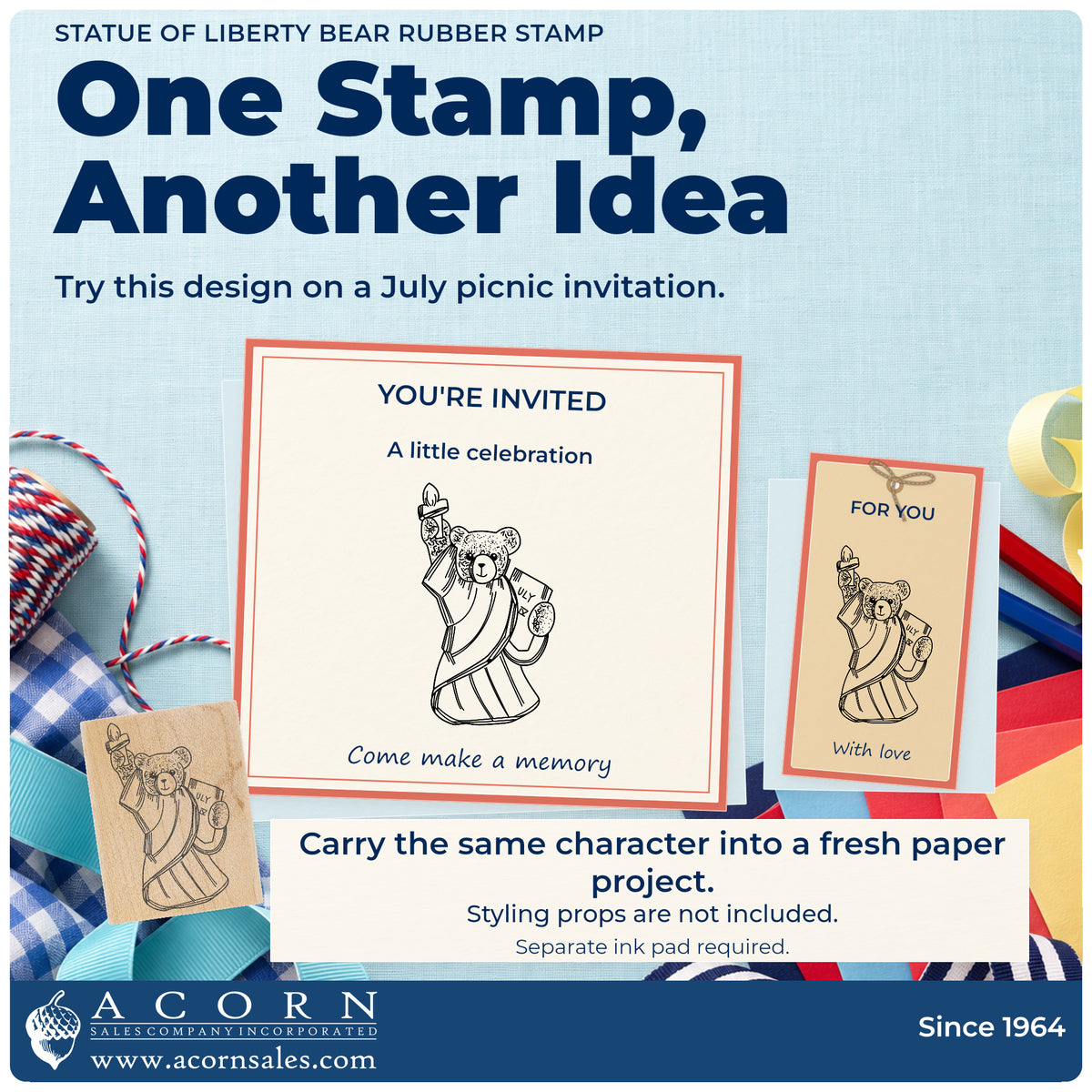 Statue of Liberty Bear Rubber Stamp project inspiration: july picnic invitation.