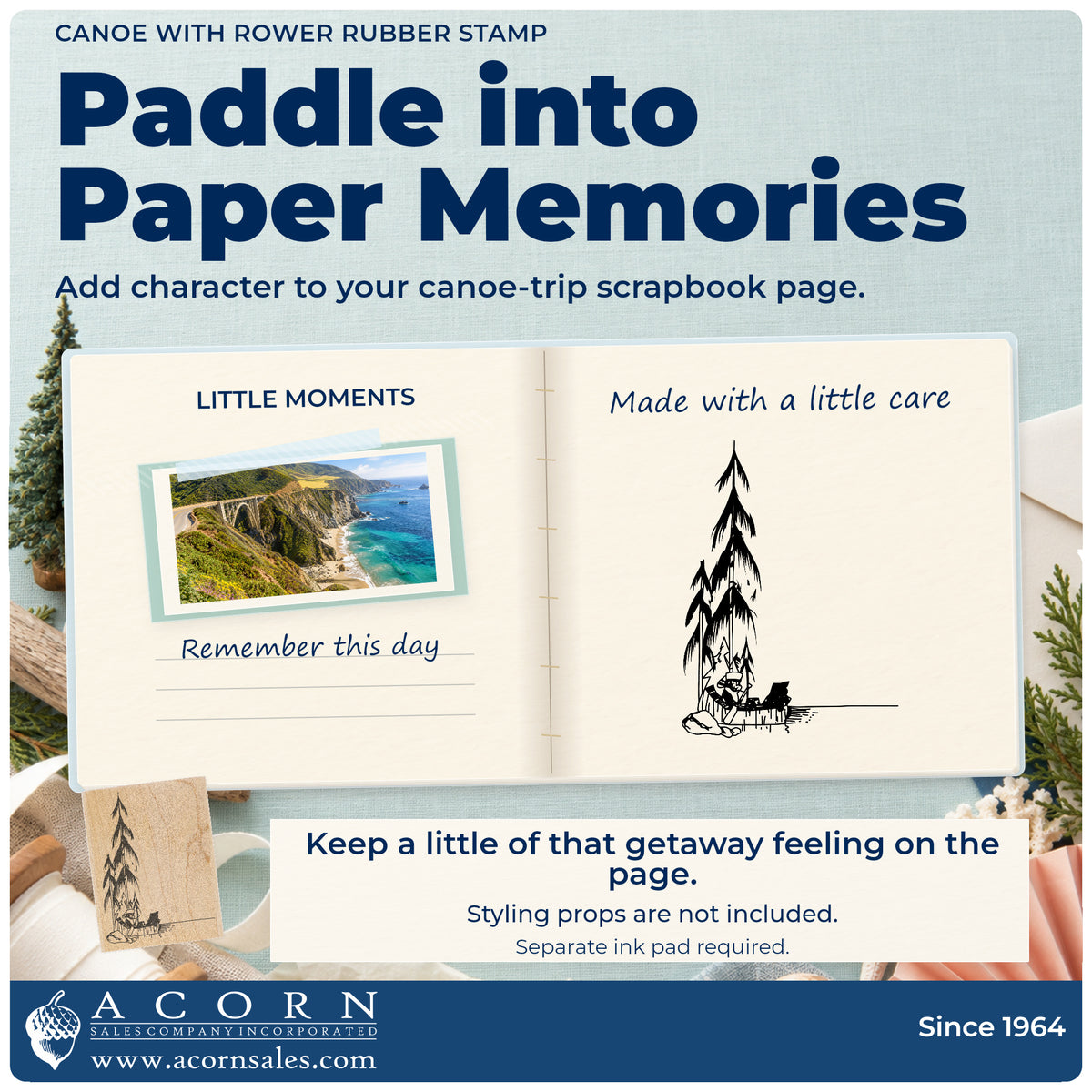 Canoe with Rower Rubber Stamp project inspiration: canoe trip scrapbook page.