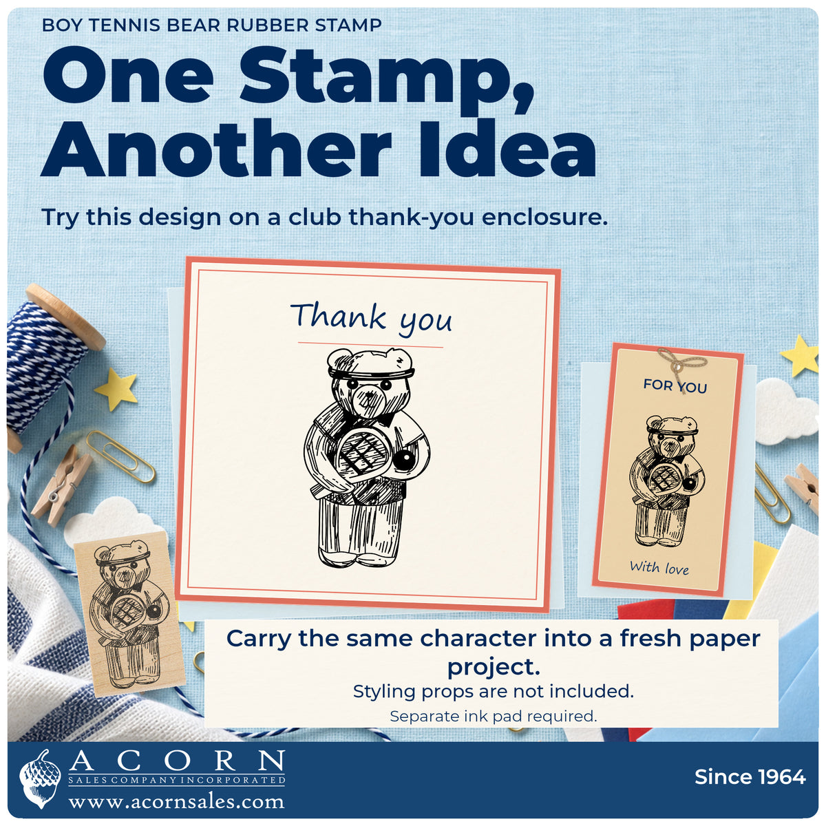 Boy Tennis Bear Rubber Stamp project inspiration: club thank you enclosure.
