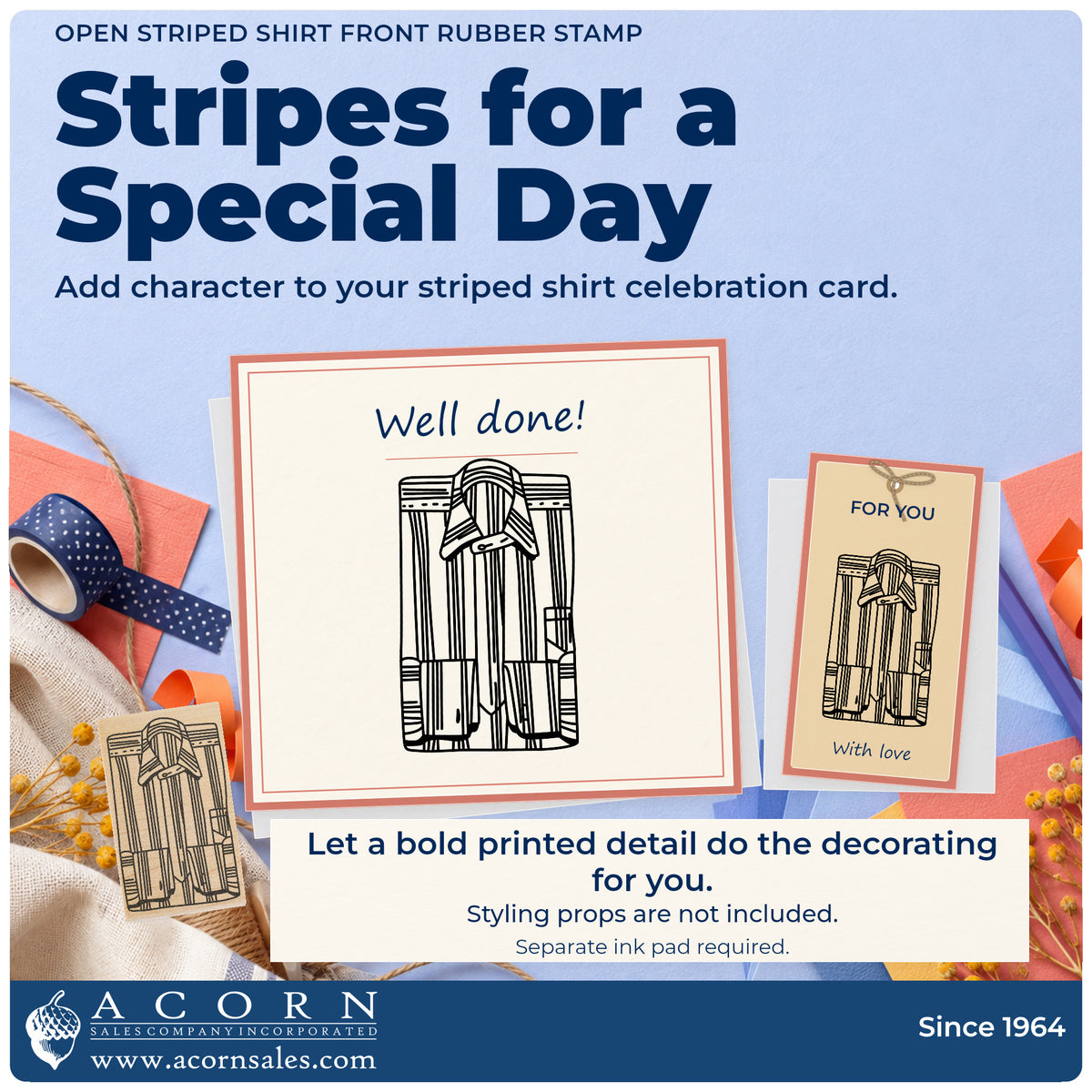 Open Striped Shirt Front Rubber Stamp project inspiration: striped shirt celebration card.