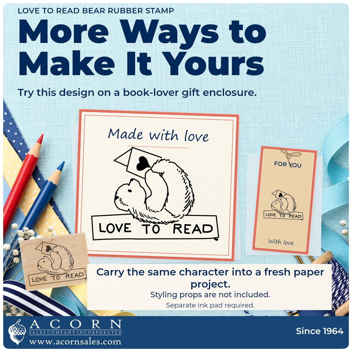 Love to Read Bear Rubber Stamp project inspiration: book lover gift enclosure.