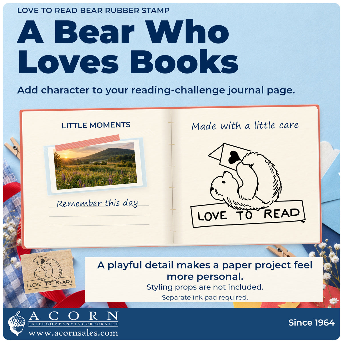 Love to Read Bear Rubber Stamp project inspiration: reading challenge journal page.