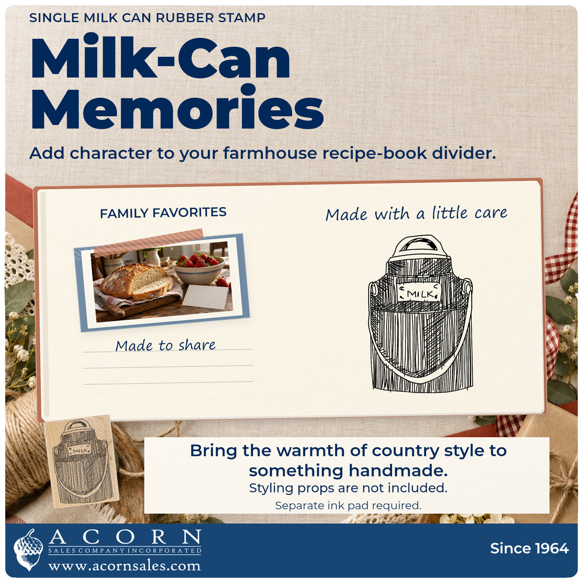 Single Milk Can Rubber Stamp project inspiration: farmhouse recipe book divider.