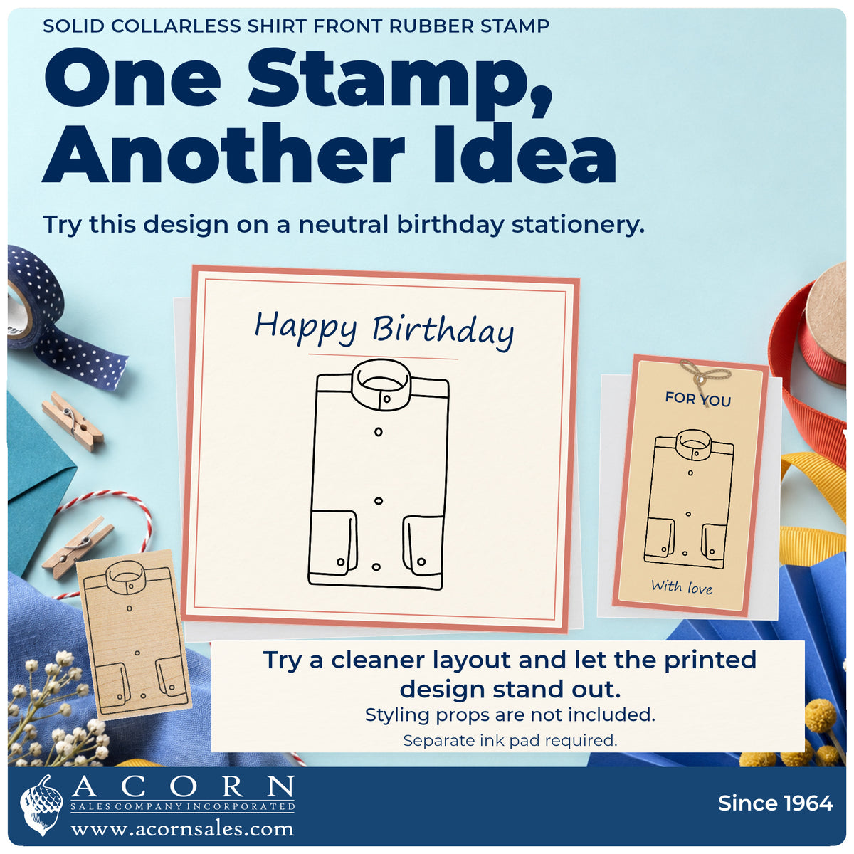 Solid Collarless Shirt Front Rubber Stamp project inspiration: neutral birthday stationery.