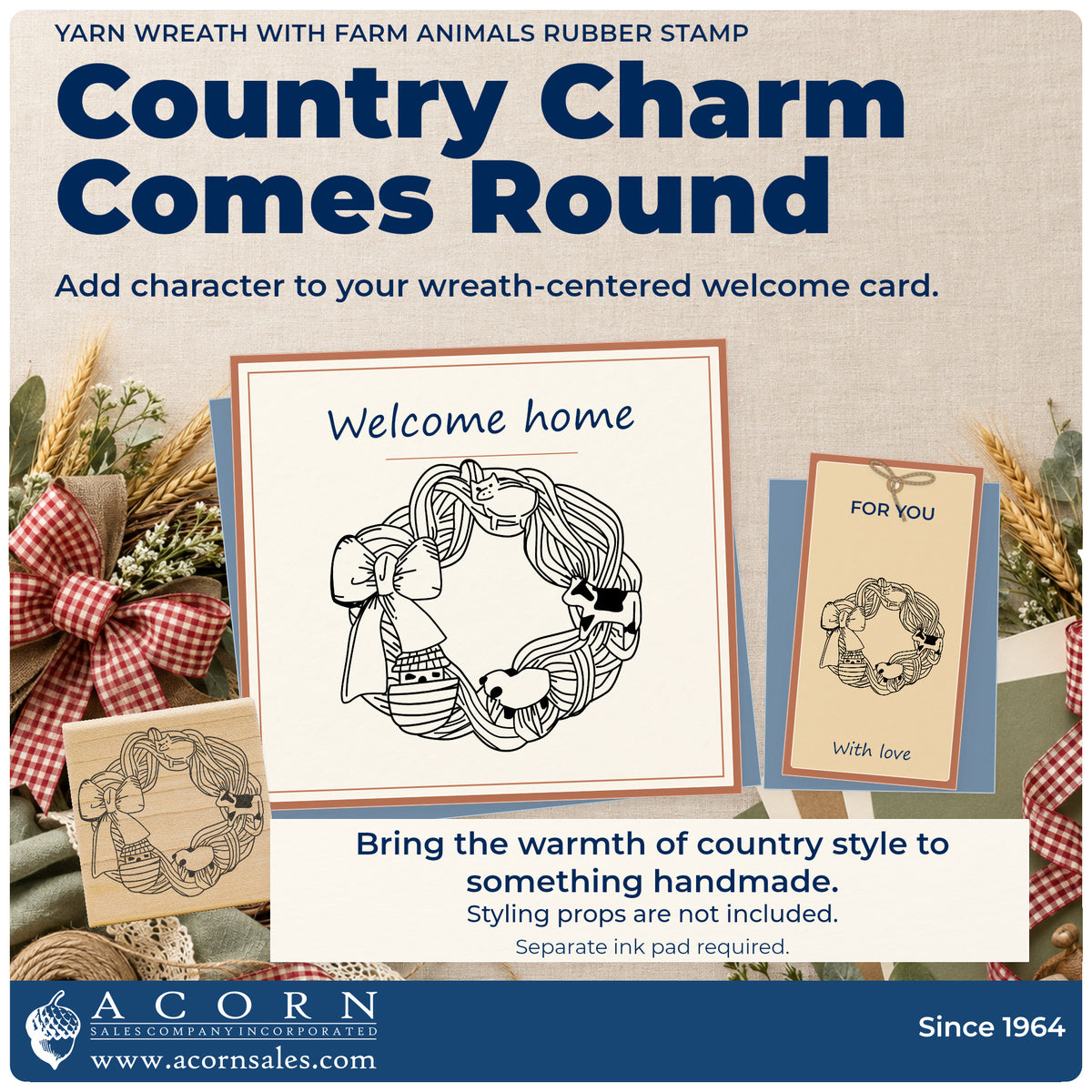 Yarn Wreath with Farm Animals Rubber Stamp project inspiration: wreath centered welcome card.