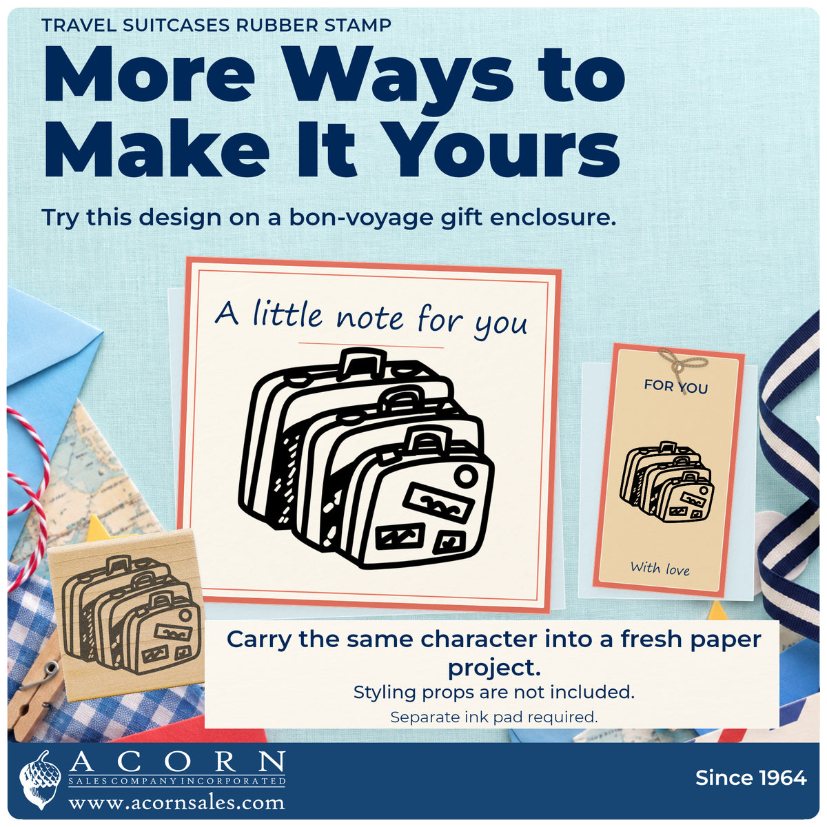 Travel Suitcases Rubber Stamp project inspiration: bon voyage gift enclosure.