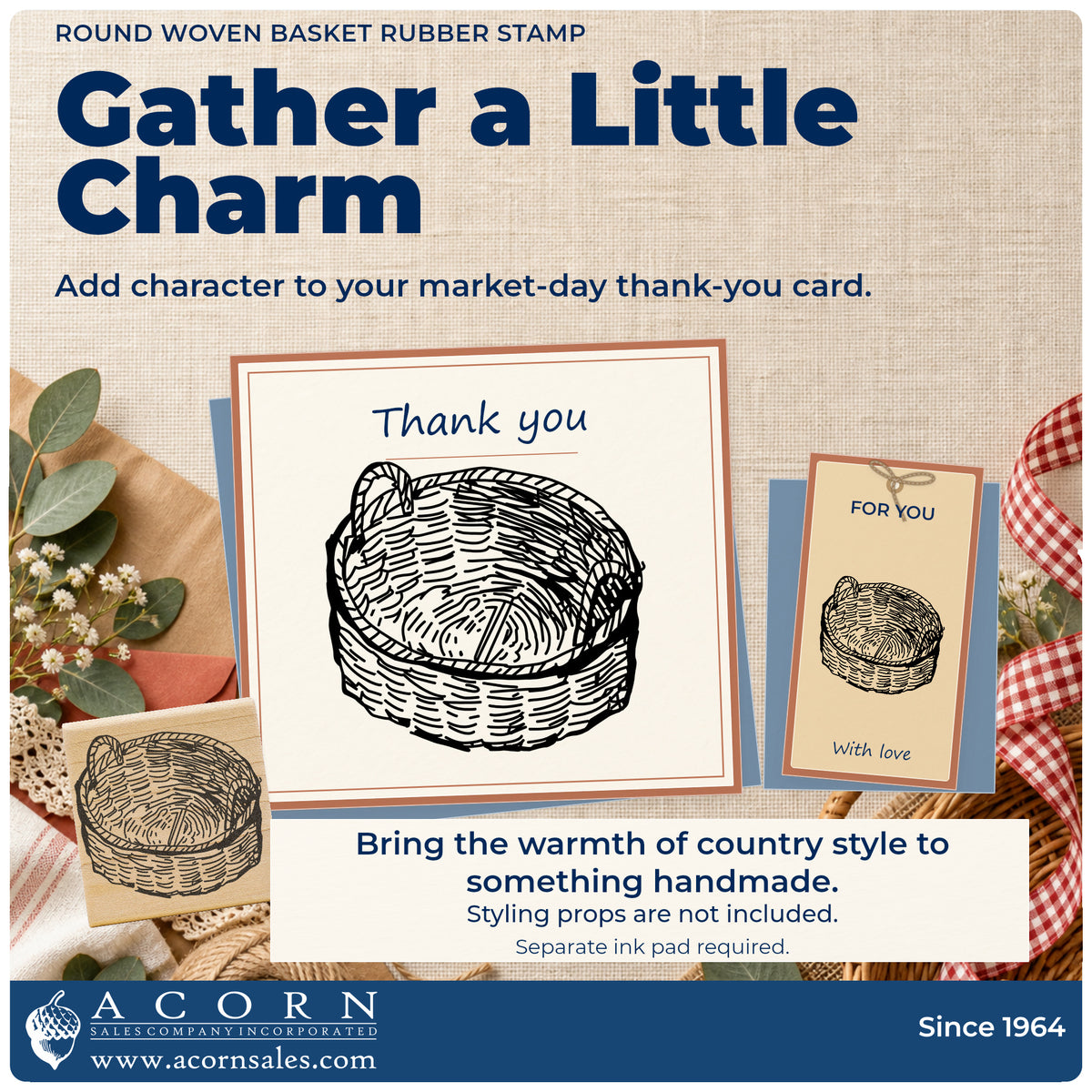Round Woven Basket Rubber Stamp project inspiration: market day thank you card.