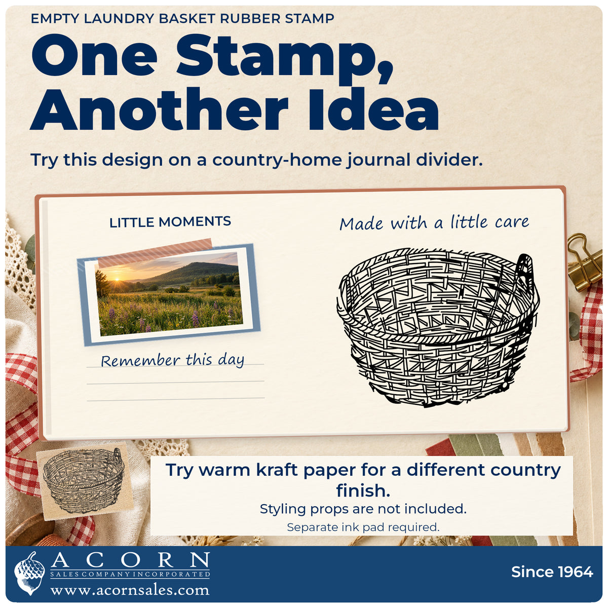 Empty Laundry Basket Rubber Stamp project inspiration: country home journal divider.