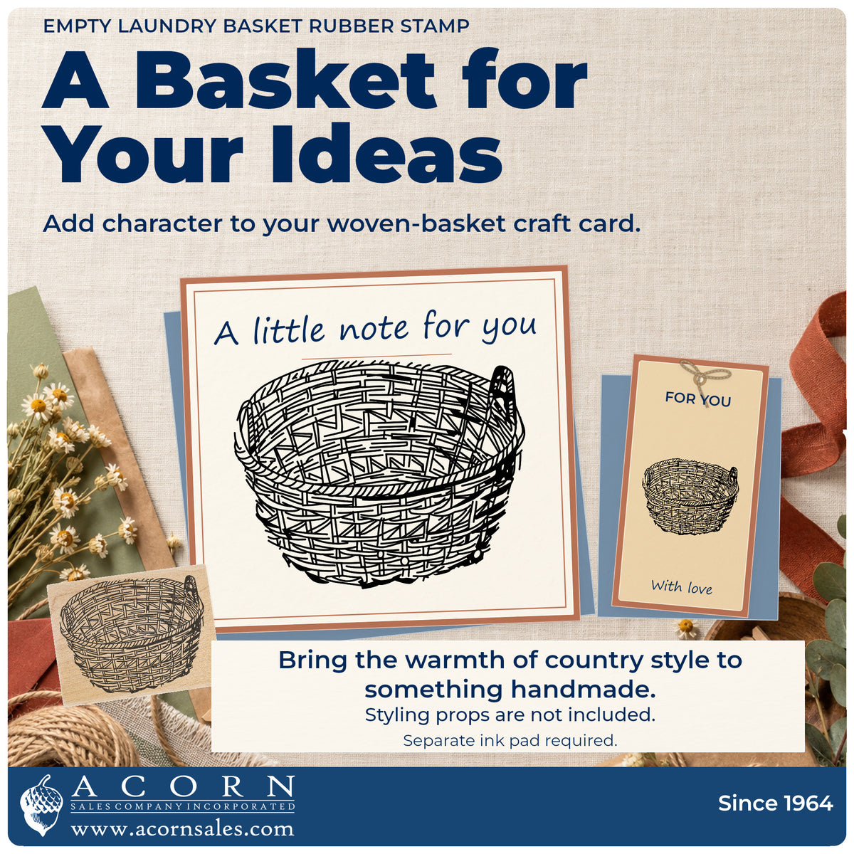 Empty Laundry Basket Rubber Stamp project inspiration: woven basket craft card.