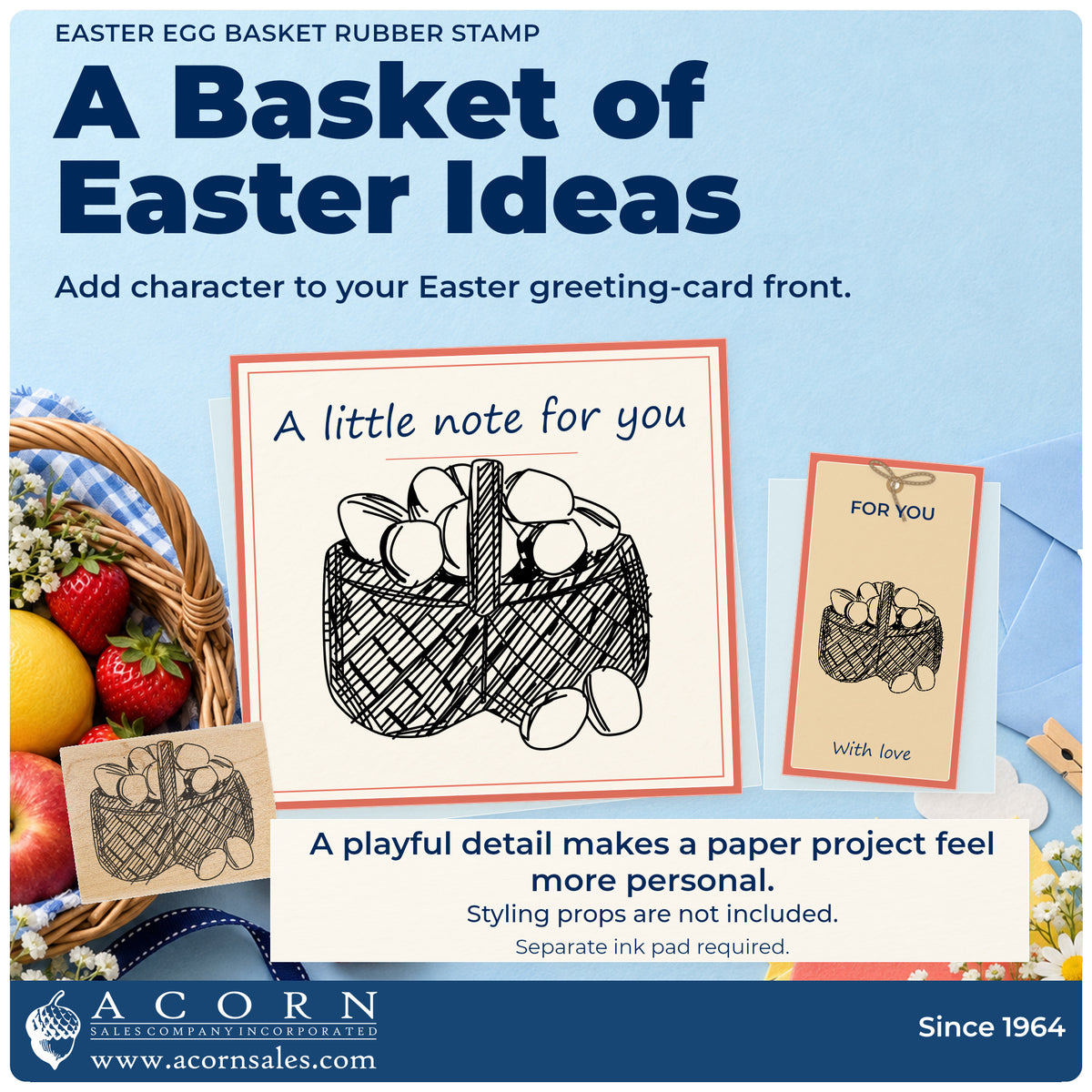 Easter Egg Basket Rubber Stamp project inspiration: Easter greeting card front.