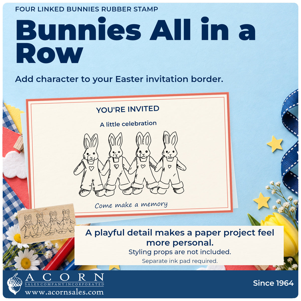 Four Linked Bunnies Rubber Stamp project inspiration: Easter invitation border.