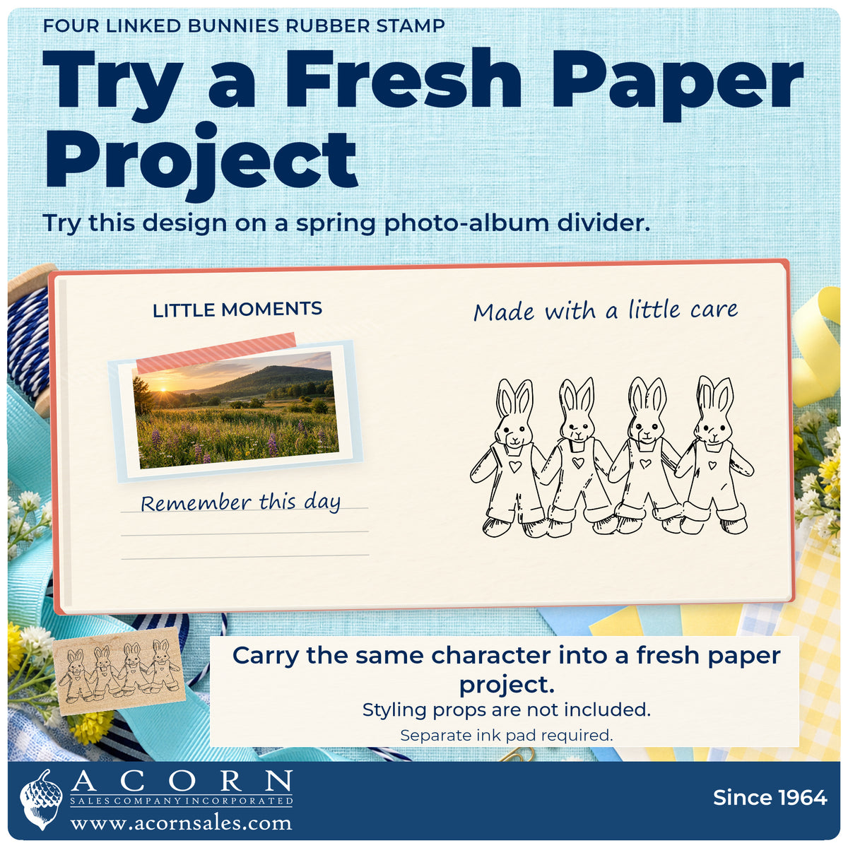 Four Linked Bunnies Rubber Stamp project inspiration: spring photo album divider.