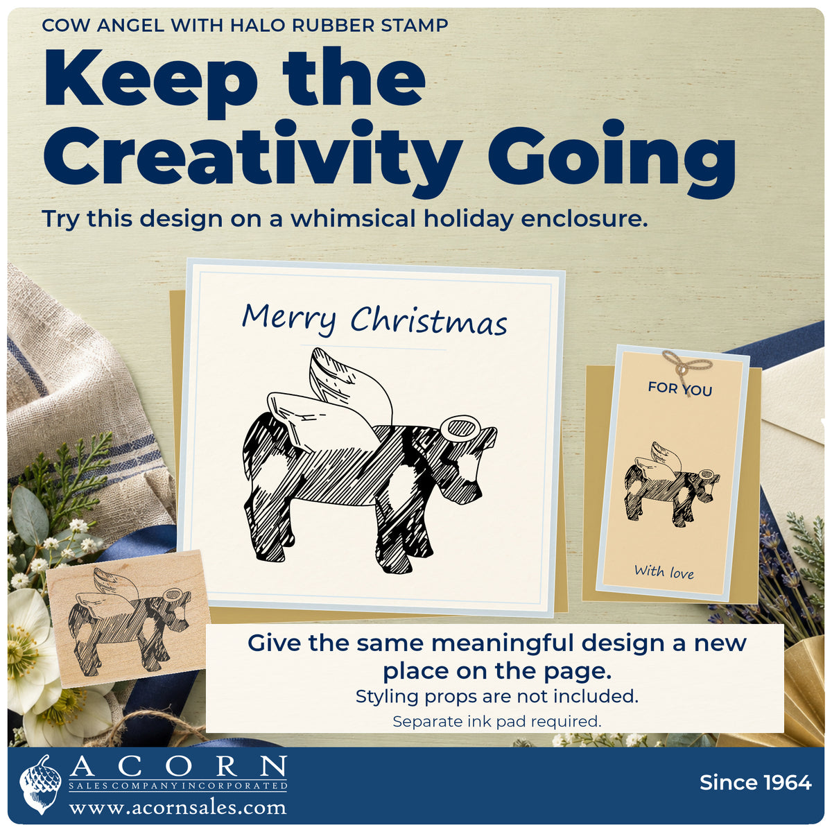 Cow Angel with Halo Rubber Stamp project inspiration: whimsical holiday enclosure.