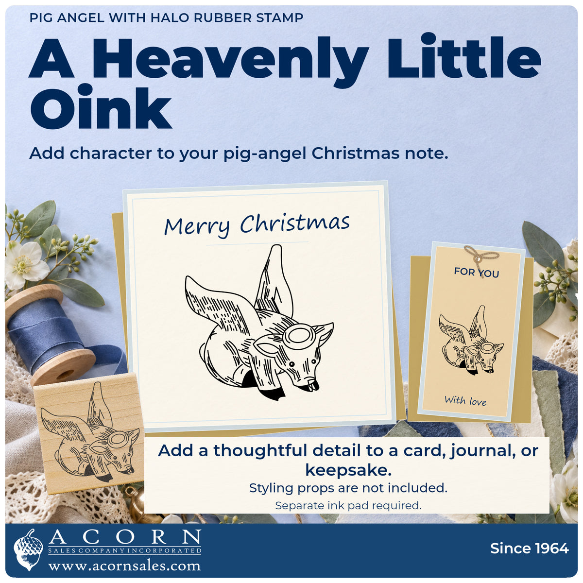 Pig Angel with Halo Rubber Stamp project inspiration: pig angel Christmas note.