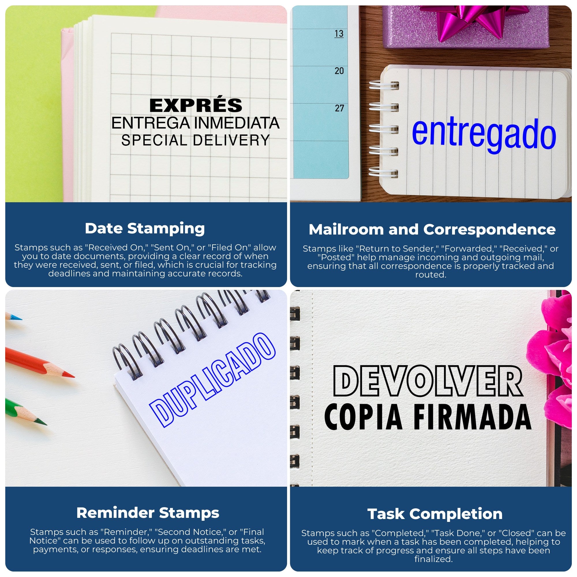 Workflow stamp guide: date stamping, mailroom correspondence, delivery, task completion reminders for accurate tracking and records