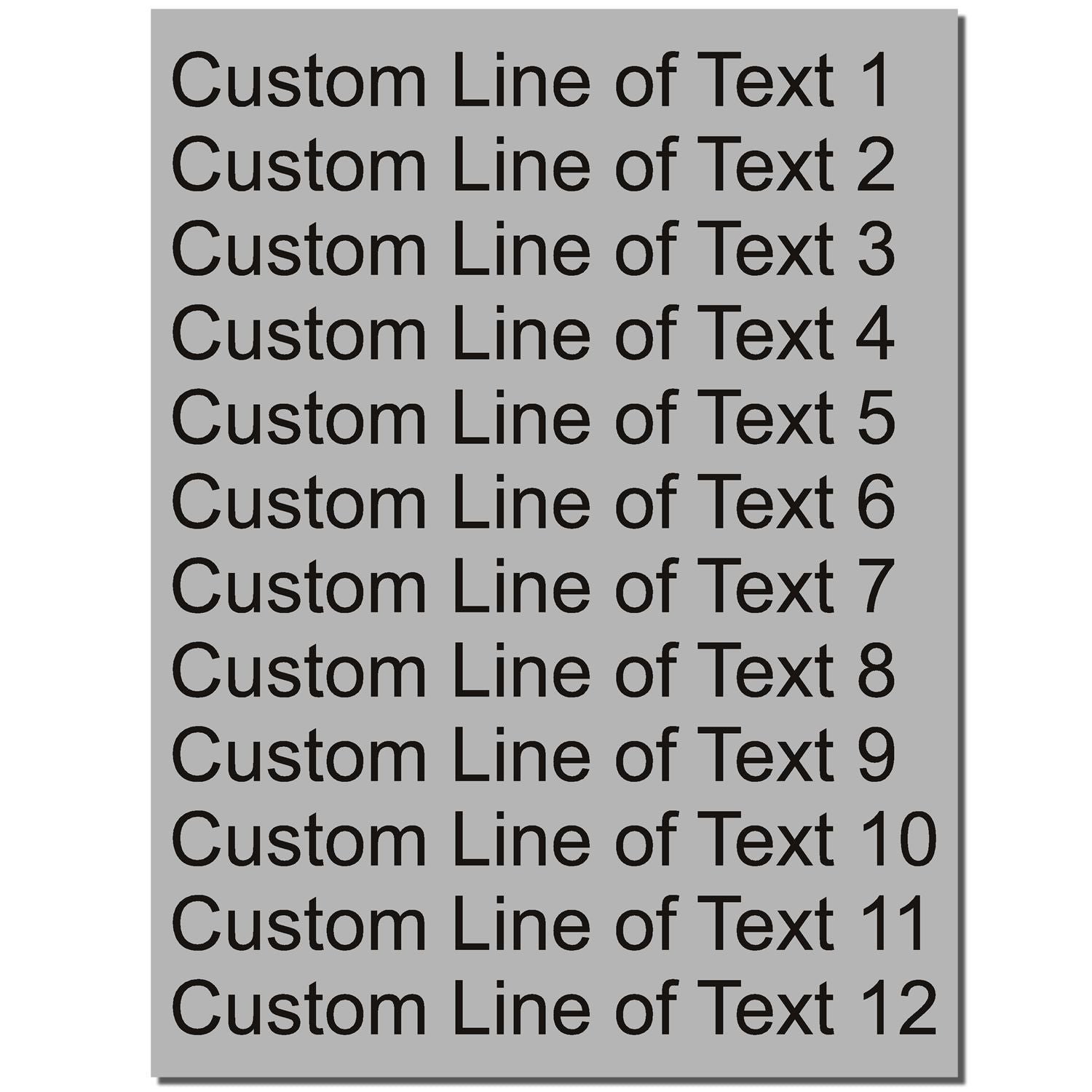 Custom line text template preview showing Custom Line of Text 112 on a grey panel for list formatting.