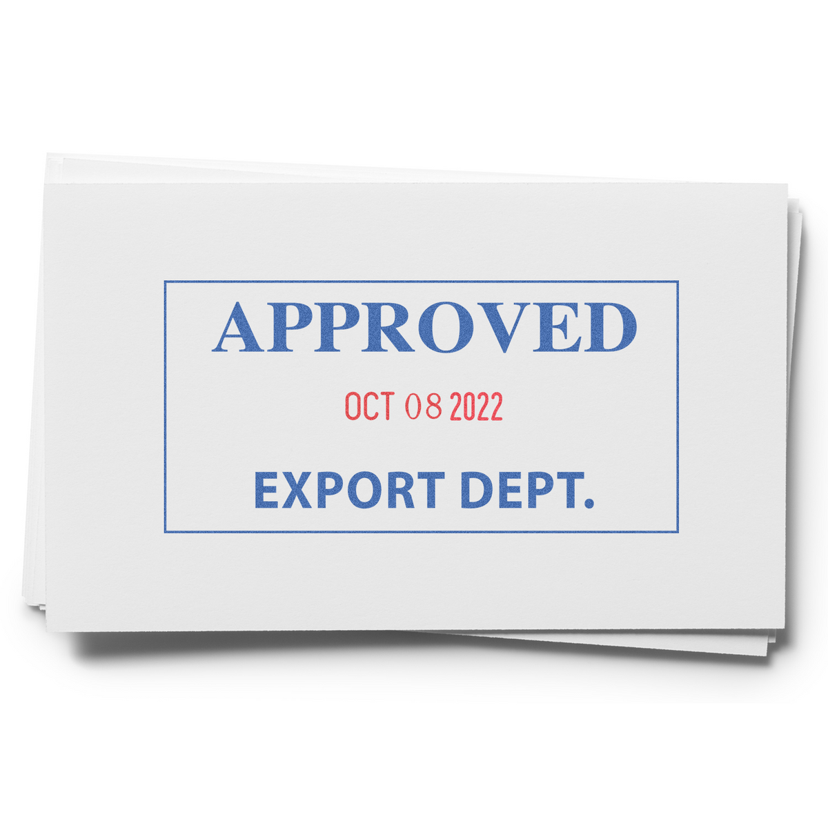 Approved export department document stamp with date Oct 08 2022 on stacked papers.