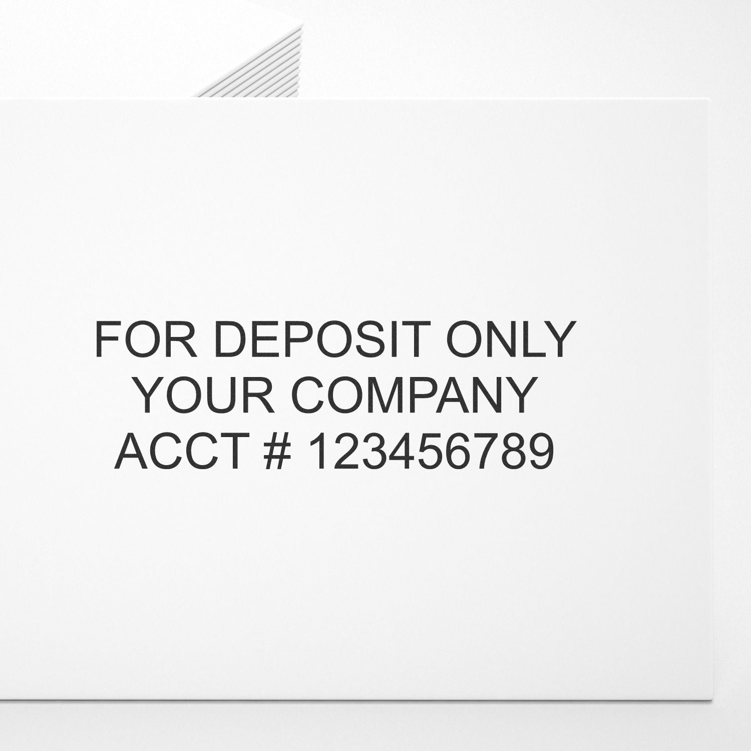 For deposit only company check with account number printed on white background.