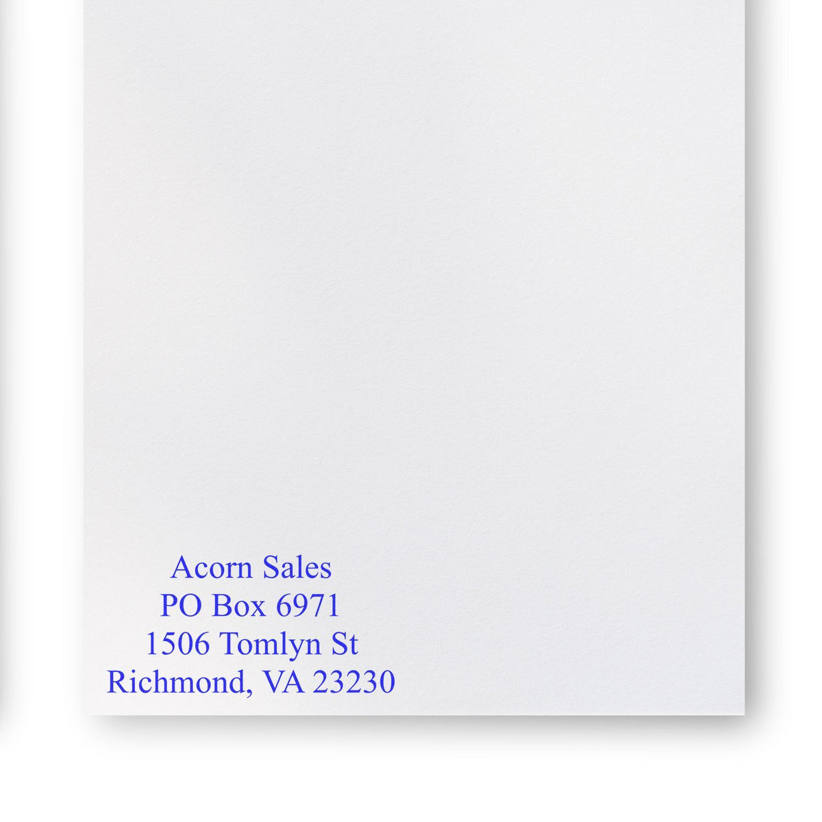 White letterhead with Acorn Sales mailing address in blue text, Richmond, VA 23230.