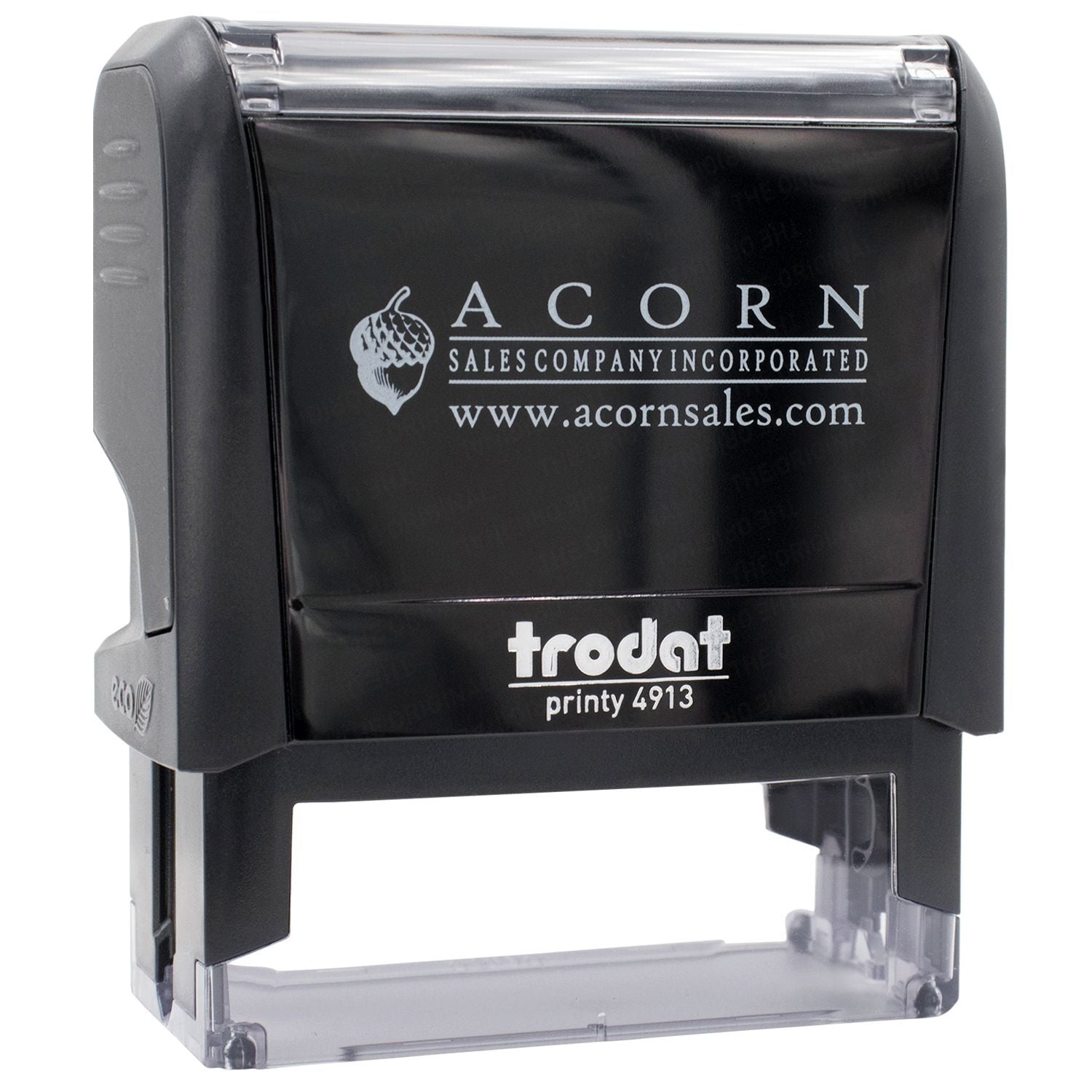 Acorn Sales Company Trodat Printy 4913 self-inking stamp with logo and www.acornsales.com for business branding, mail and document stamping.