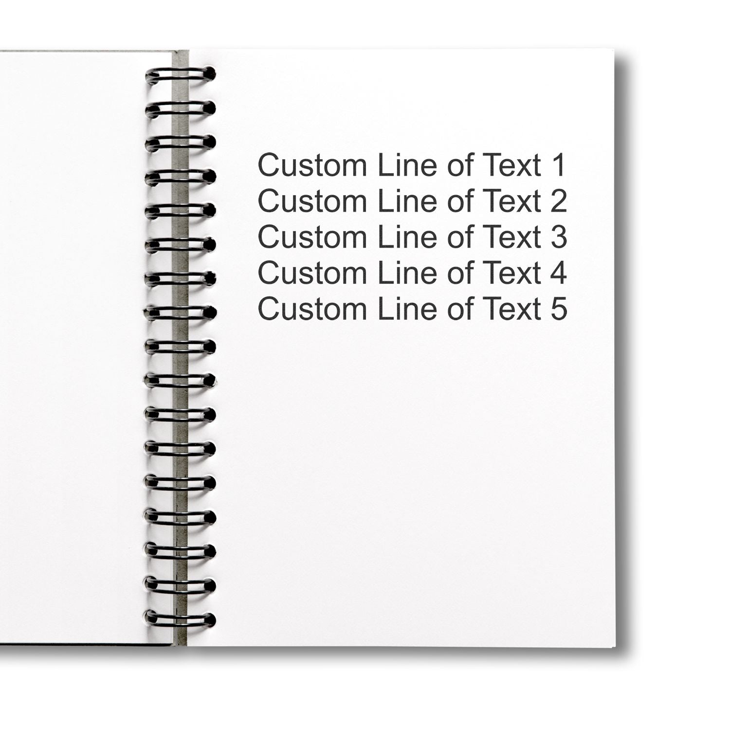 Spiral notebook mockup with custom line-of-text placeholders for five lines, ideal for stationery layout design previews
