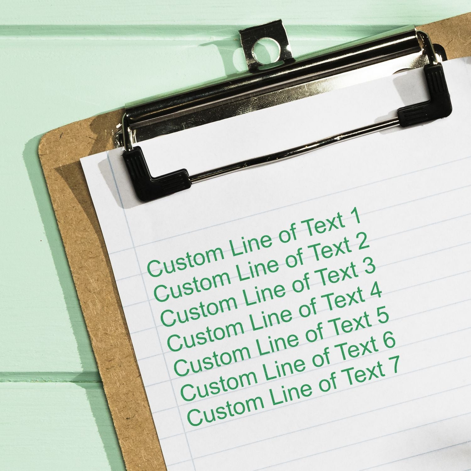 Clipboard paper template with custom line of text placeholders, showcasing editable text lines for forms and notes.