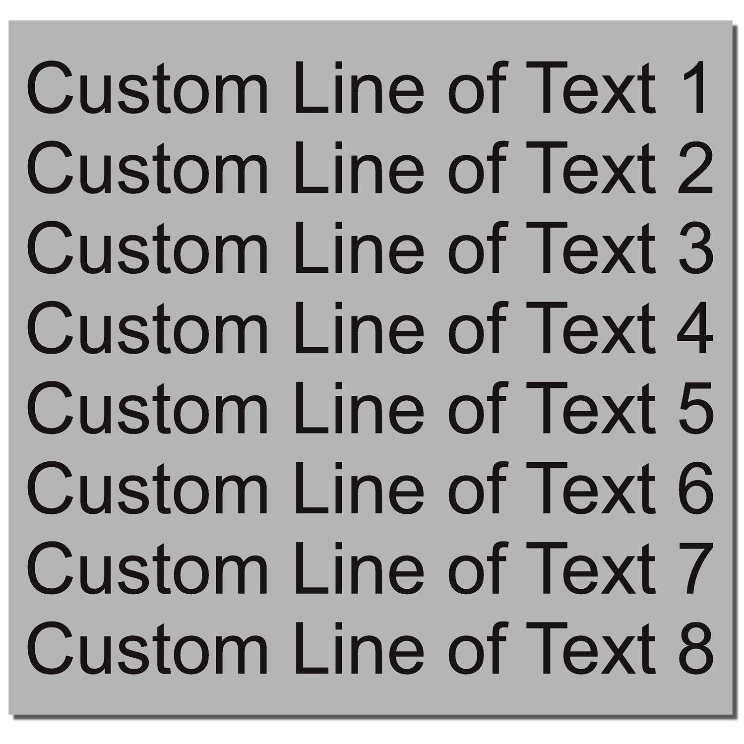 Sample graphic displaying custom line of text labels 1 through 8 for typography and font layout testing.