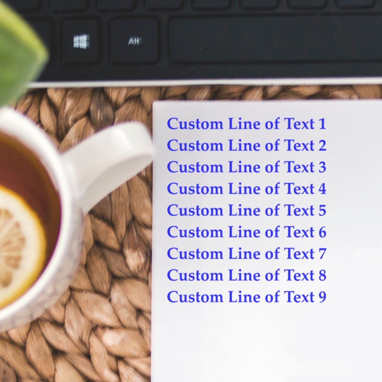 Close-up of a text template slide listing Custom Line of Text 1 through Custom Line of Text 9 for multi-line layout