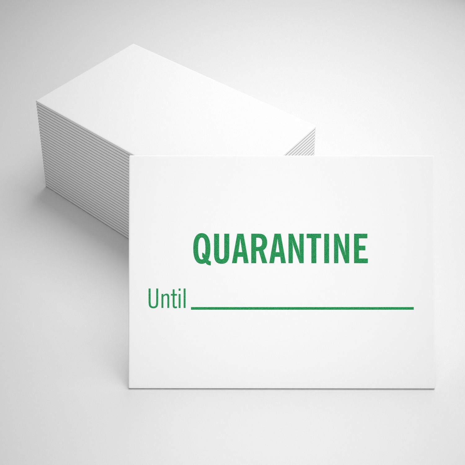 Quarantine notice booklet with green QUARANTINE and Until text on cover, suggesting health safety and restriction information.