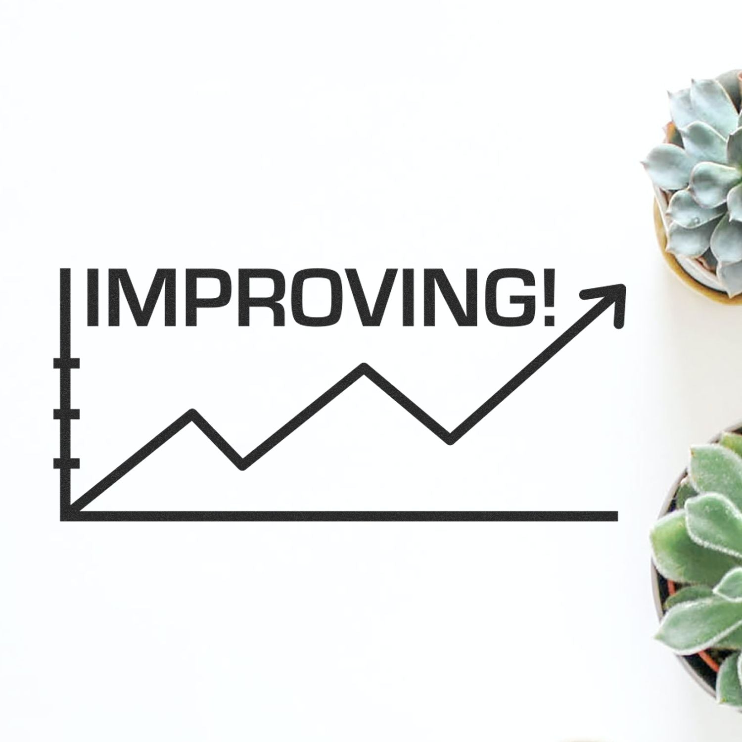 Improving business growth concept with upward chart arrow and cactus plant, showing positive performance and motivation