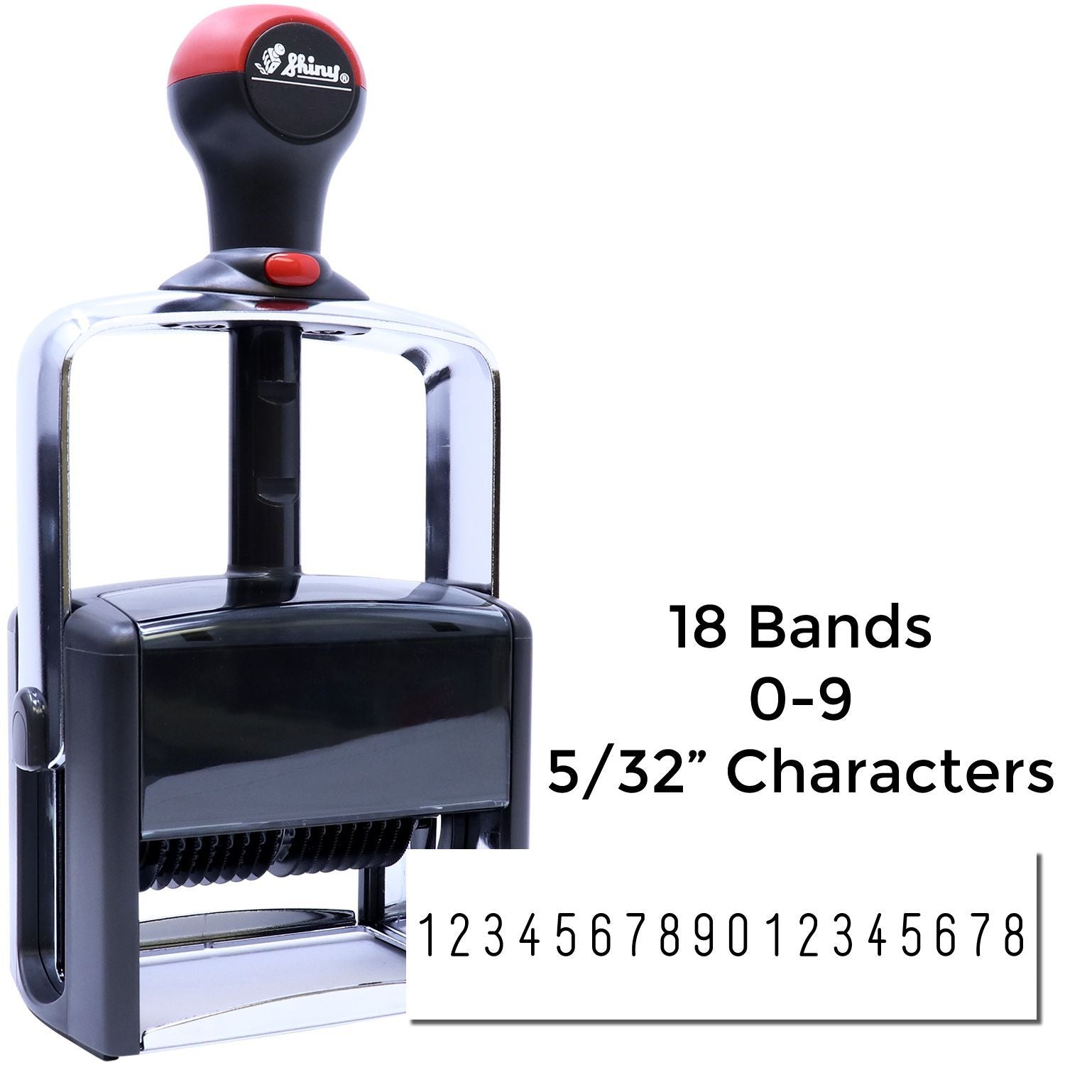 Shiny 5/32 in character number stamper showing 18 bands and 09 range for fast labeling and marking.