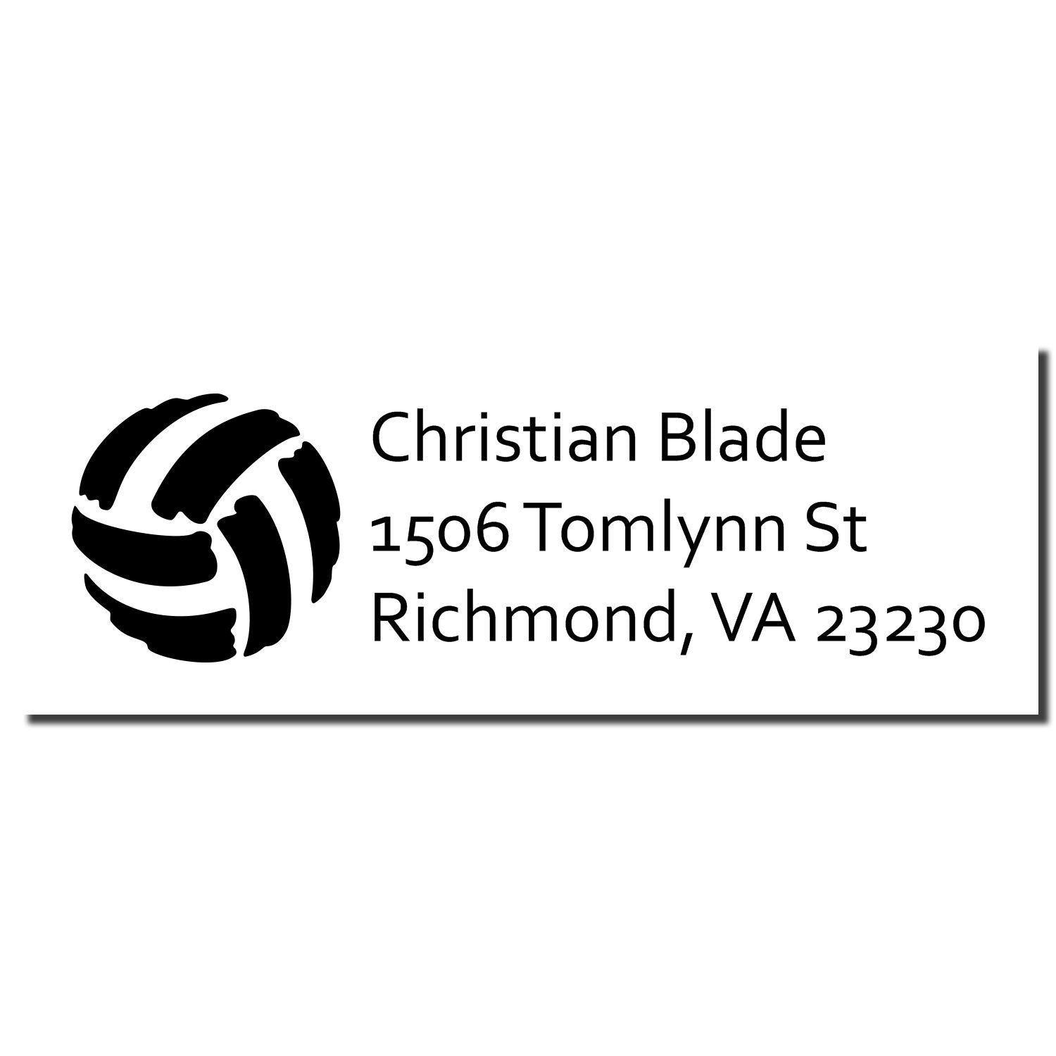 Custom volleyball address rubber stamp for Christian Blade, 1506 Tomlynn St, Richmond, VA 23230