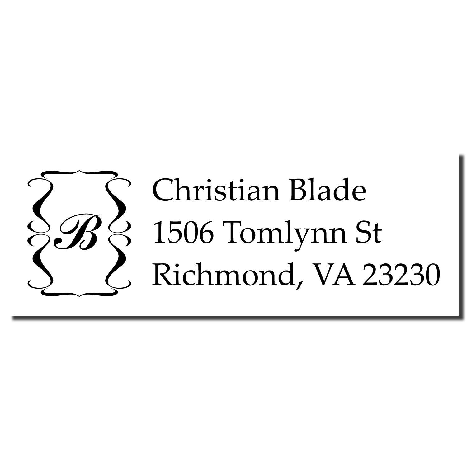 Custom monogram address rubber stamp for Christian Blade, 1506 Tomlynn St, Richmond, VA 23230